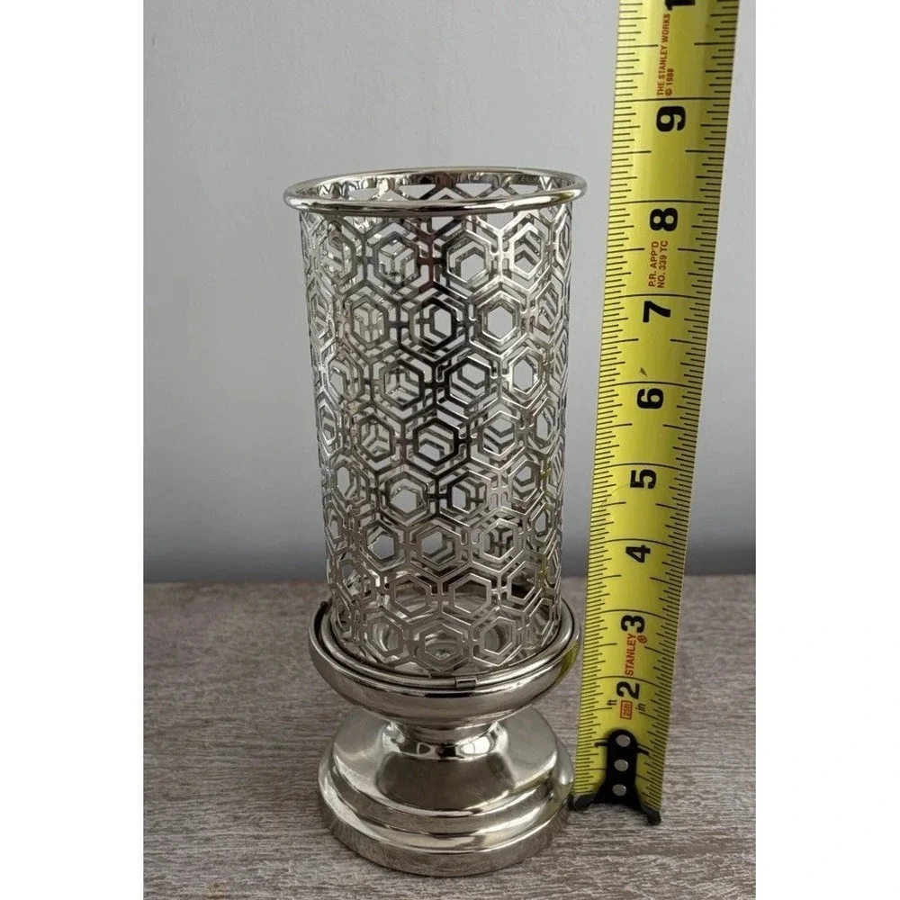 Vintage Cutout Ornate Silver Metal Candleholder Tea light Pillar Vase Decor